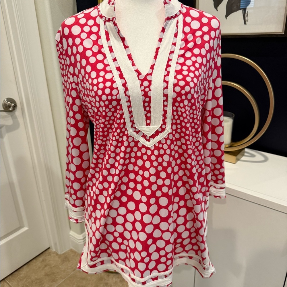 Island Republic Polka Dot Women's Tunic - Pink and White size small